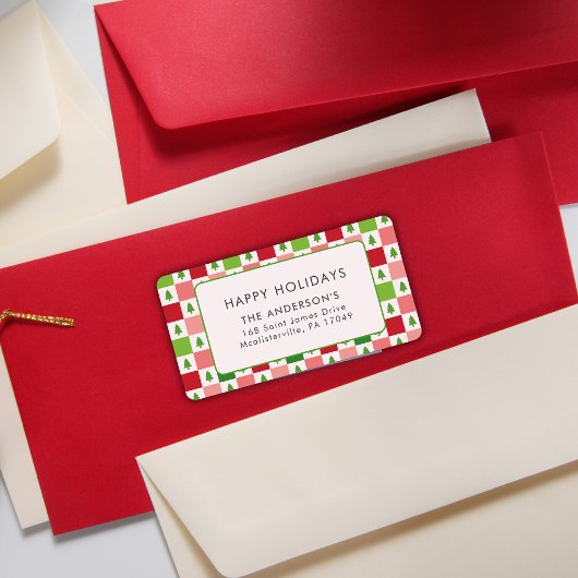 Happy Holidays Weihnachtsmuster Moderne Farben Adressaufkleber