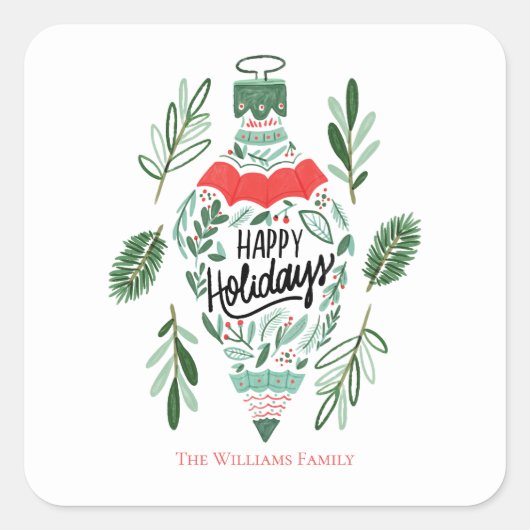 Happy Holidays Weihnachtsschmuck Quadratischer Aufkleber (Vorderseite)