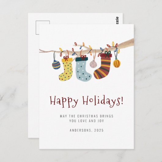 Happy Holidays Weihnachtssocks Grüße Postkarte (Vorne/Hinten)