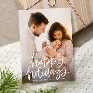 Happy Holidays Weißes, handgeschriebenes Overlay-F Feiertagskarte
