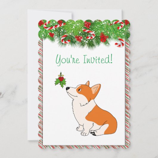 Happy Holidays Welsh Corgi Cartoon Einladung (Vorderseite)