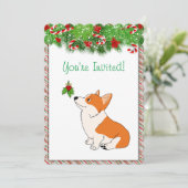 Happy Holidays Welsh Corgi Cartoon Einladung (Stehend Vorderseite)