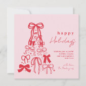 Happy Holidays Whimsical Bow Rosa Feiertagskarte