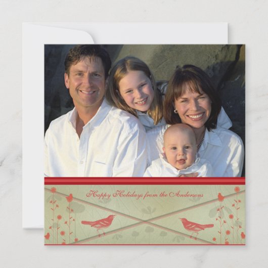 Happy Holidays Whimsical Red Bird Card Einladung (Vorderseite)