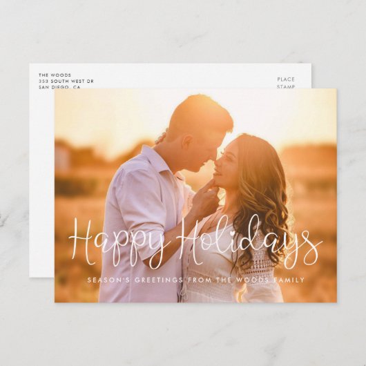 Happy Holidays Whimsical Script Foto Postkarte (Vorne/Hinten)