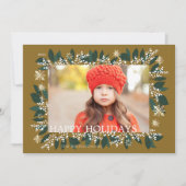 Happy Holidays White Berries Blätterschneeflocken Feiertagskarte (Vorderseite)