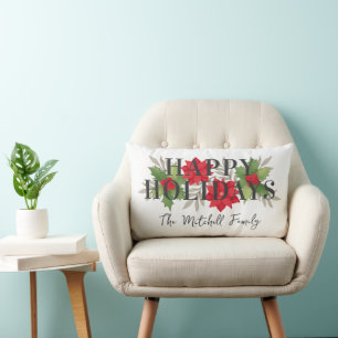 Happy Holidays White Christmas Floral Name Lendenkissen