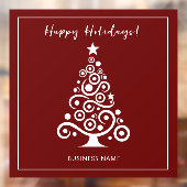 Happy Holidays White Christmas Tree on Maroon Red Fensteraufkleber (Blatt 2)