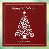 Happy Holidays White Christmas Tree on Maroon Red Fensteraufkleber (Blatt 3)