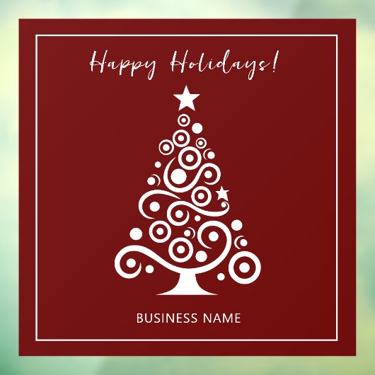 Happy Holidays White Christmas Tree on Maroon Red Fensteraufkleber (Blatt 3)