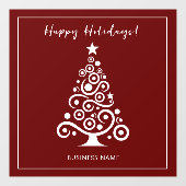 Happy Holidays White Christmas Tree on Maroon Red Fensteraufkleber (Blatt)