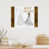 Happy Holidays - White Dancer & White Tree Print Poster (Küche)