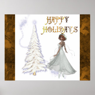 Happy Holidays - White Dancer & White Tree Print Poster