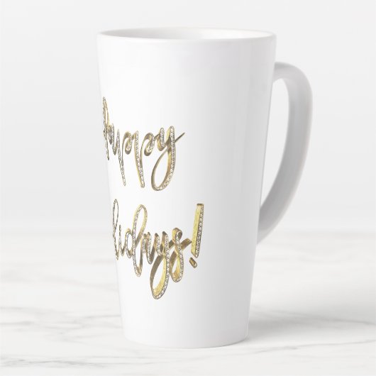 Happy Holidays White Diamonds Gold Script Chic Milchtasse (Rechte Ecke)