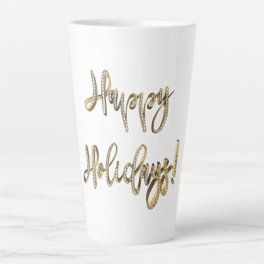 Happy Holidays White Diamonds Gold Script Chic Milchtasse (Vorderseite)