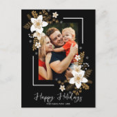 Happy Holidays White Flowers Christmas Foto Postkarte (Vorderseite)