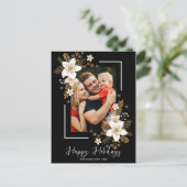 Happy Holidays White Flowers Christmas Foto Postkarte (Stehend Vorderseite)