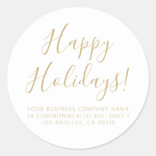 Happy Holidays White Gold Skript einfache Adresse Runder Aufkleber