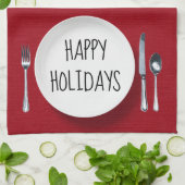 Happy Holidays White Plate und Silverware Geschirrtuch (Gefaltet)