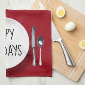Happy Holidays White Plate und Silverware Geschirrtuch (Viertel Falte)
