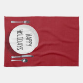 Happy Holidays White Plate und Silverware Geschirrtuch (Horizontal)