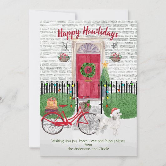 Happy Holidays White Poodle Bicycle (Vorderseite)