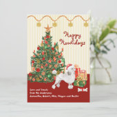 Happy Holidays White Poodle Tree Weihnachtskarte (Stehend Vorderseite)