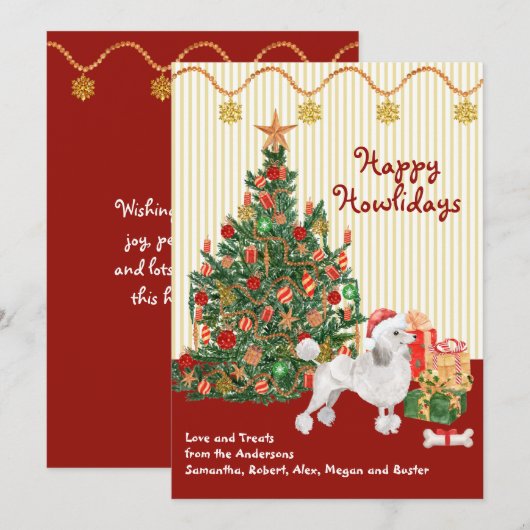 Happy Holidays White Poodle Tree Weihnachtskarte (Vorne/Hinten)