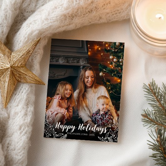 Happy Holidays White Script Foto Weihnachten Postkarte