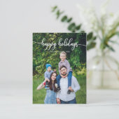 Happy Holidays White Script Unique Foto Christmas Postkarte (Stehend Vorderseite)