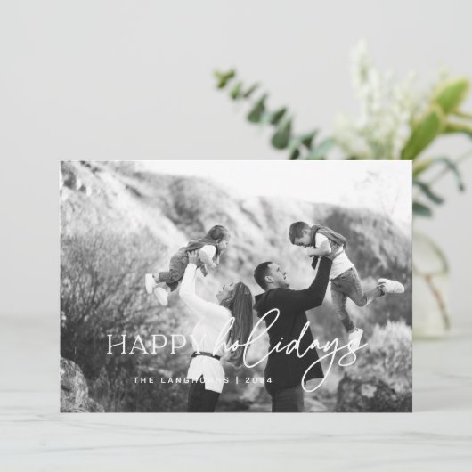 Happy Holidays White Text Foto Weihnachtskarte Einladung (Stehend Vorderseite)