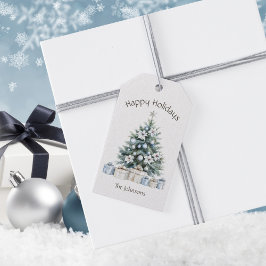 Happy Holidays Winter Blue Weihnachtsbaum Name Geschenkanhänger