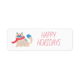 Happy Holidays Winter Cat Return Address Label
