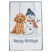 Happy Holidays Winter Goldendoodle Dog Snowman Mittlere Geschenktüte (Rückseite)