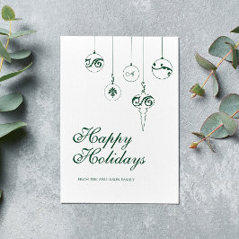 Happy Holidays Winter Green Monogram Bauble Feiertagskarte