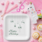 Happy Holidays Winter Green Monogram Bauble Square Pappteller (Party)