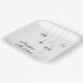 Happy Holidays Winter Green Monogram Bauble Square Pappteller (Gewinkelt)