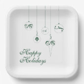 Happy Holidays Winter Green Monogram Bauble Square Pappteller (Vorderseite)