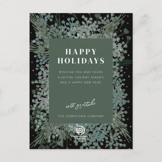 Happy Holidays Winter Greenery Holiday Postcard Feiertagspostkarte (Vorderseite)