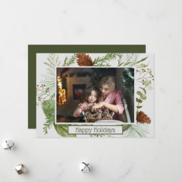 Happy Holidays Winter Greenery Horizontal Foto Feiertagskarte