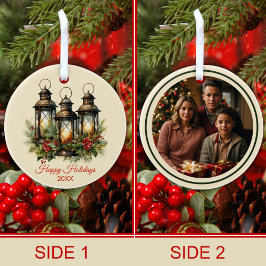 Happy Holidays Winter Lanterns Custom Foto Keramik Ornament
