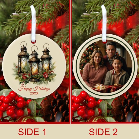 Happy Holidays Winter Lanterns Custom Foto Keramik Ornament