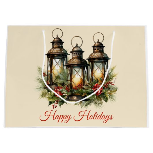 Happy Holidays Winter Lanterns Große Geschenktüte (Vorderseite)