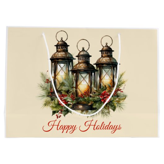 Happy Holidays Winter Lanterns Große Geschenktüte (Rückseite)