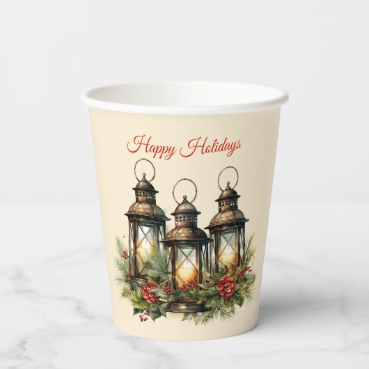 Happy Holidays Winter Lanterns Pappbecher (Rückseite)