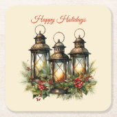 Happy Holidays Winter Lanterns Rechteckiger Pappuntersetzer (Vorderseite)