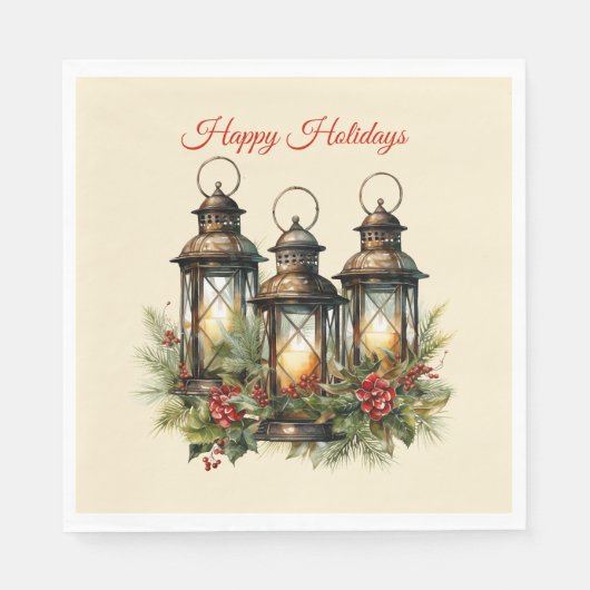 Happy Holidays Winter Lanterns Serviette (Vorderseite)