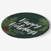 Happy Holidays Winter Pine Green Pappteller (Schrägansicht)