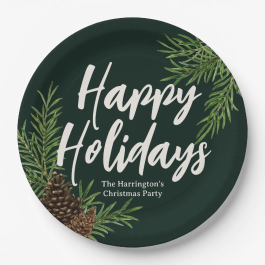 Happy Holidays Winter Pine Green Pappteller (Vorderseite)