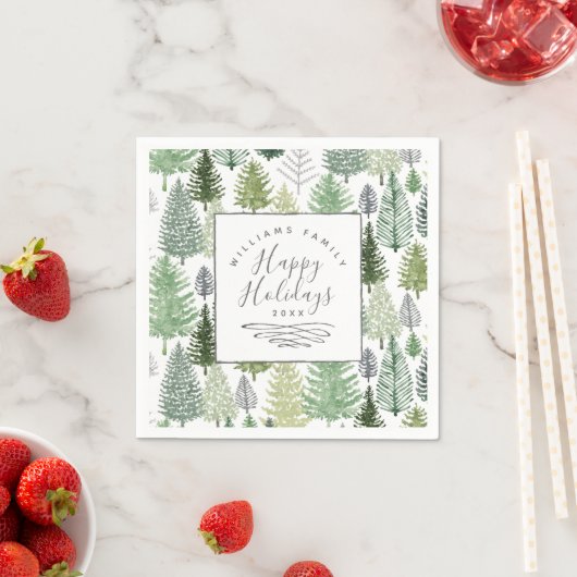 Happy Holidays Winter Pine Trees Paper Napkin Serviette (Beispiel)